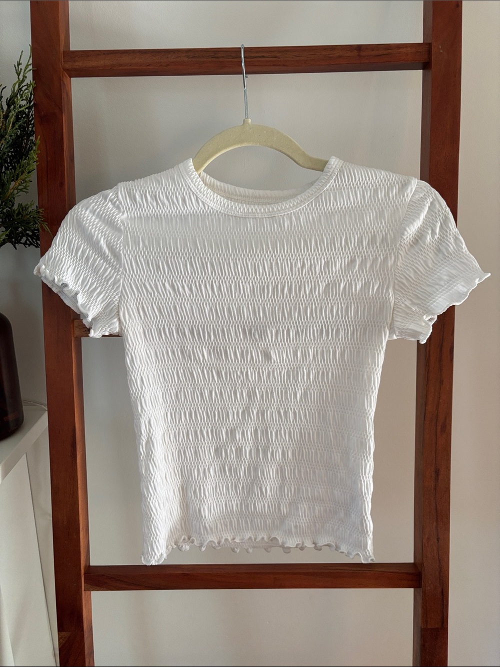 White Smocked Short-Sleeve Top